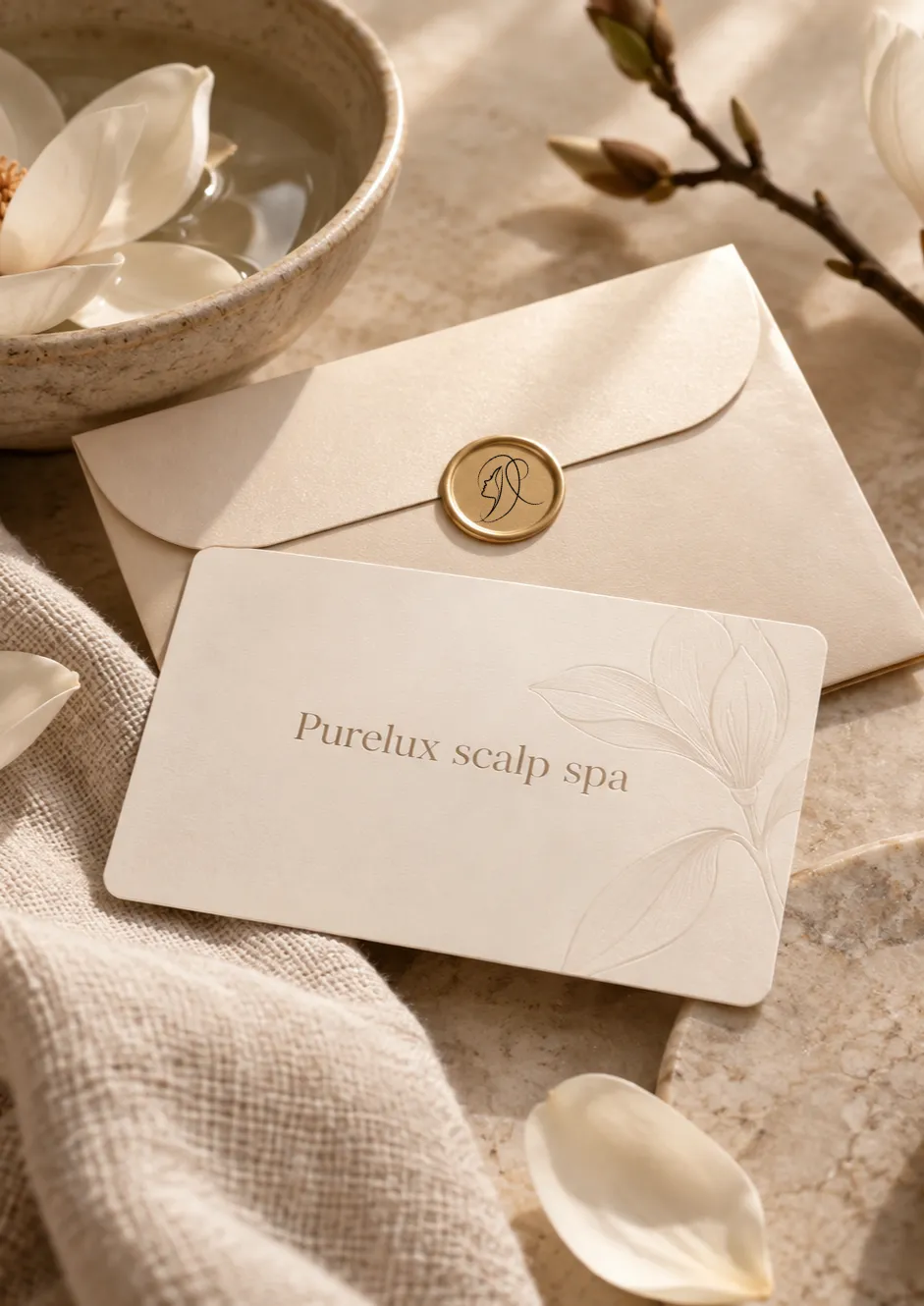 A Purelux gift card with a wax-sealed envelope